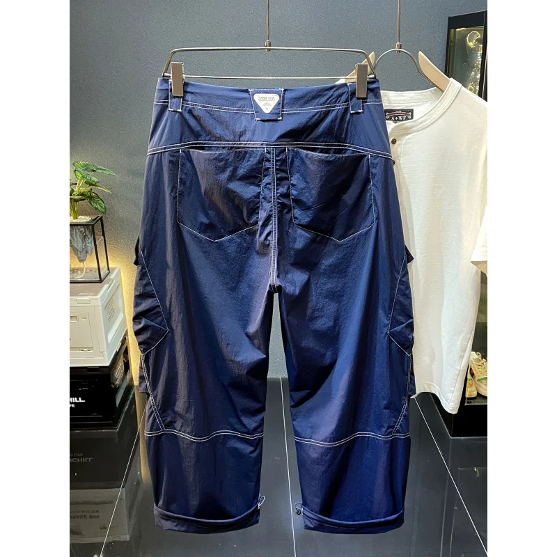 

Американские повседневные брюки High Street, мужские летние тонкие крутые дышащие свободные прямые модные широкие длинные брюки