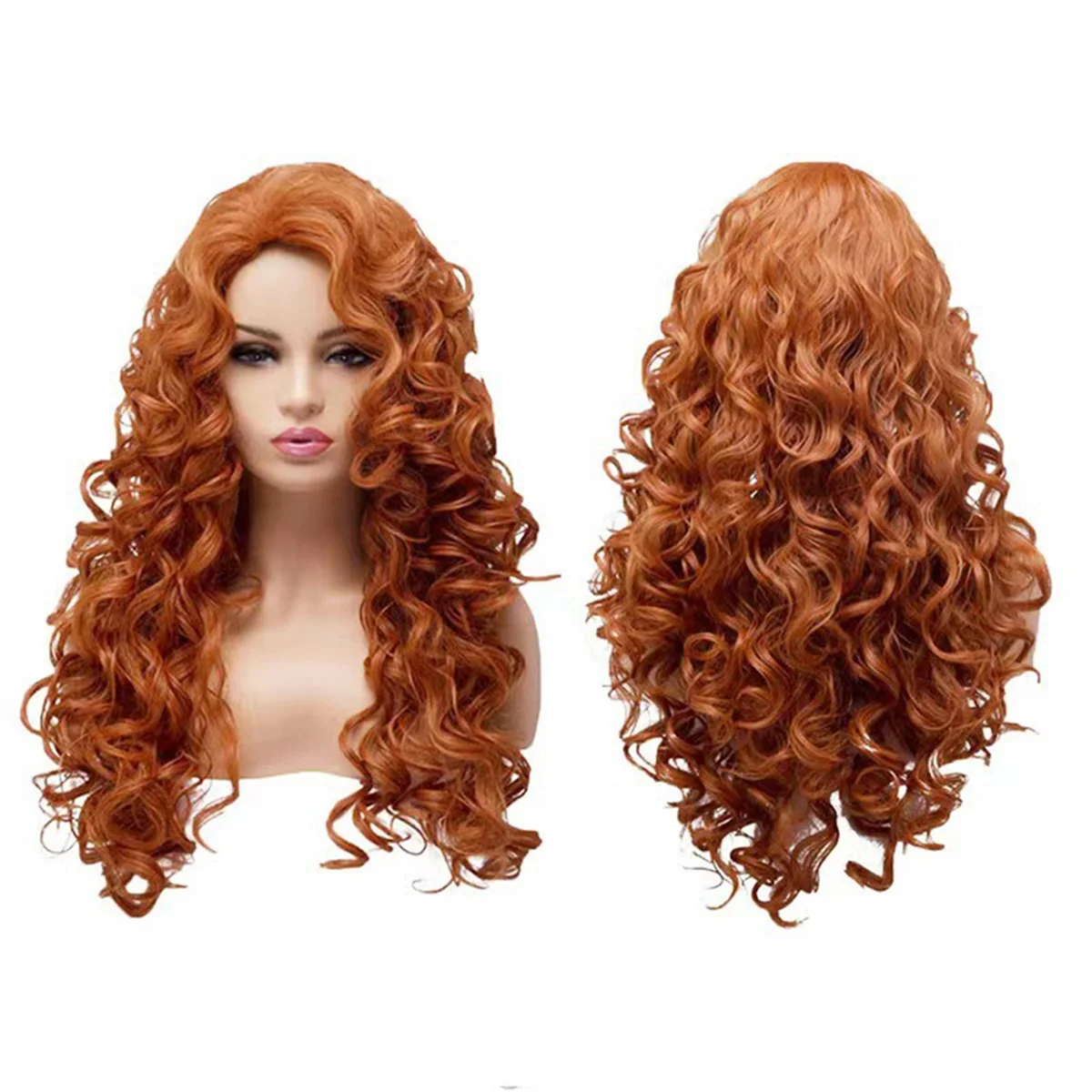 European and American Style Women'S Brown Long Curly Wig Wool Curly Wig Medium Parted Chemical Fiber Wig