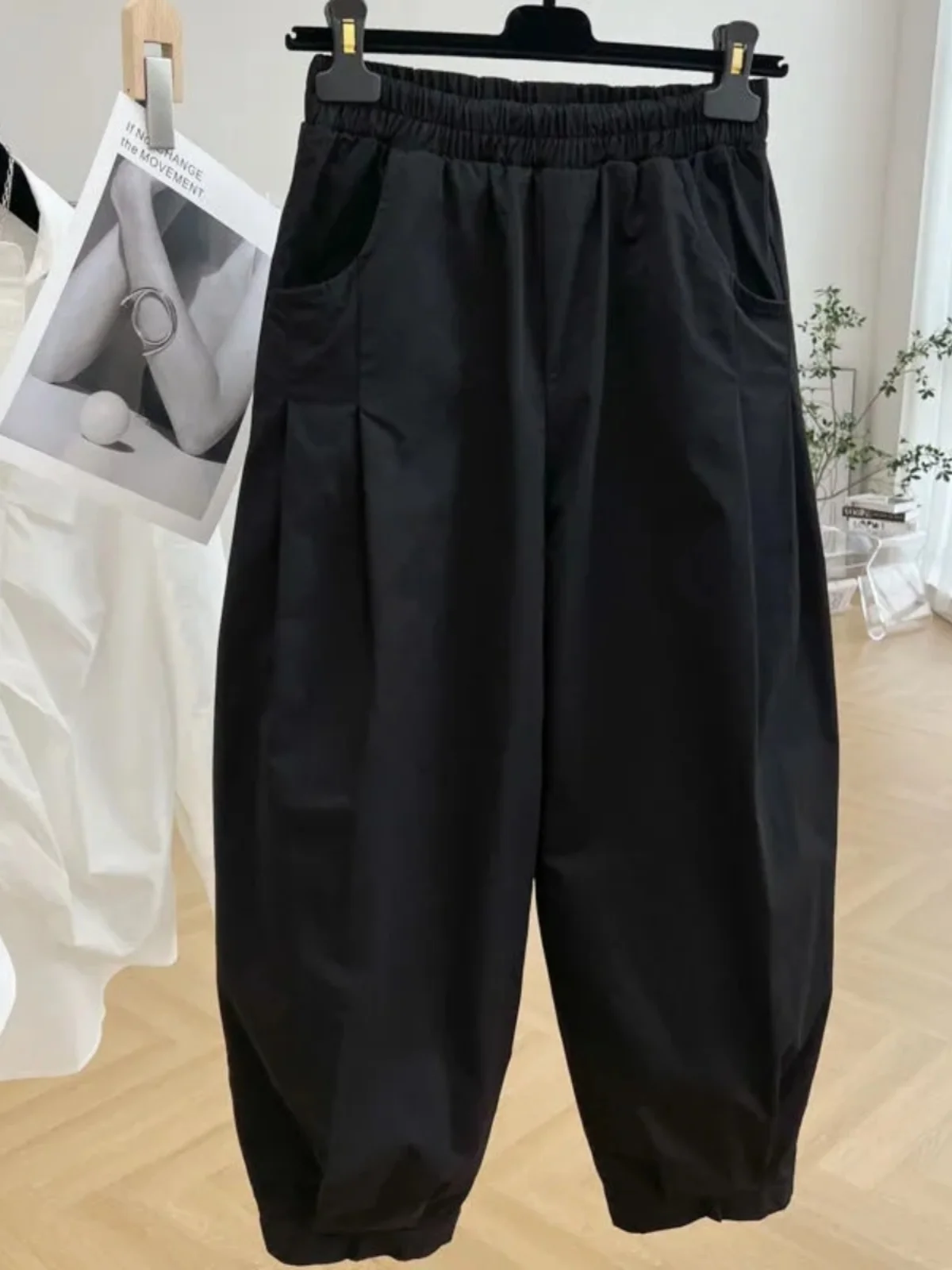 

High Waist Wide Leg Harem Pants Women's plus Size 300 Pounds Summer Loose Slimming Nine Points Cuffed Pants Korean Style