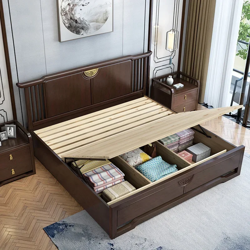 New Chinese Modern Chinese Double Bed Bed Bedroom and Household B & B