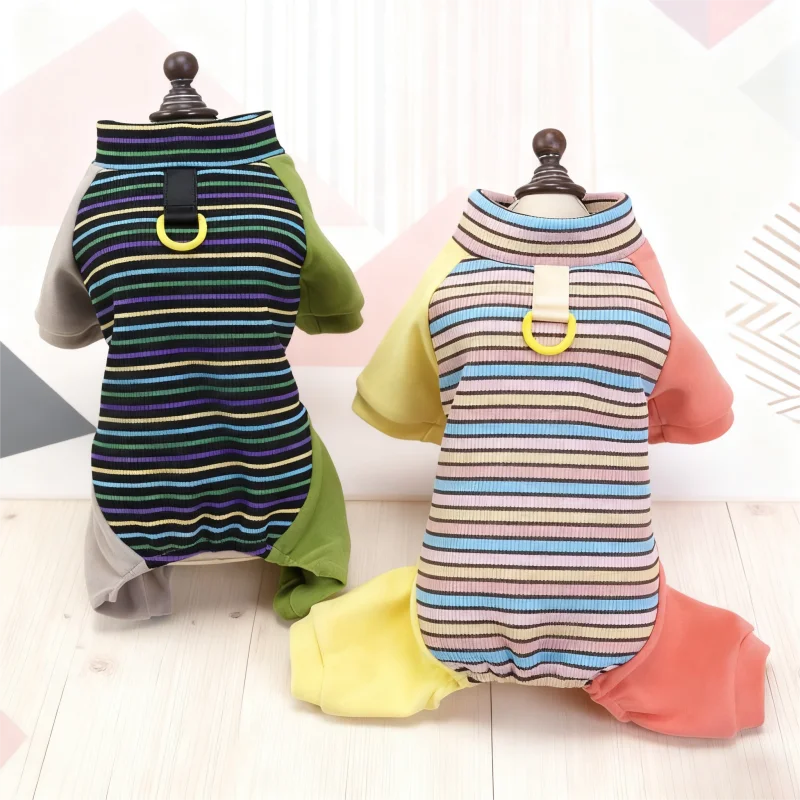 أزياء الكلب أربعة أرجل الملابس قوس قزح المشارب الكلب حللا الدافئة لينة جرو منامة لطيف القط Homewear الحيوانات الأليفة وزرة الكلب وتتسابق #1