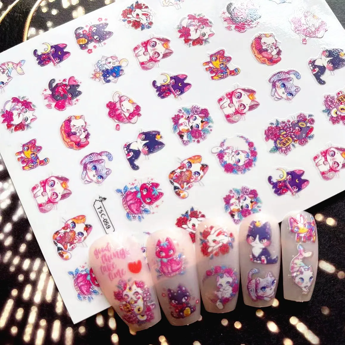 Game Jinx Design 3D Self Adhesive Back Glue Decal Stamping DIY Decoration Tools Nail Stickers Cute Cat Chibi Cartoon Nail Art