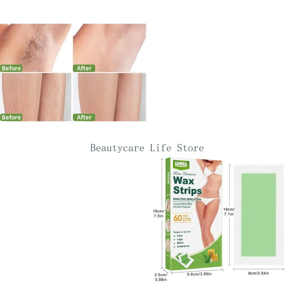652C Wax Strips for Face Legs Line and Underarms, Ready to Use 60 Count Body Grooming Set for At Home Hair Removal Routine Care