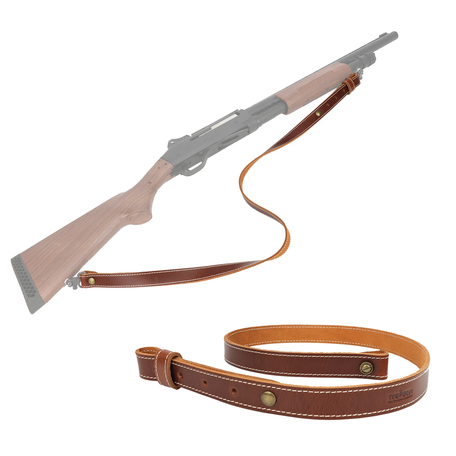 Tourbon Hunting Buffalo Leather Gun Sling Rifle Shoulder Strap with Swivels Adjustable Brown Shooting Men