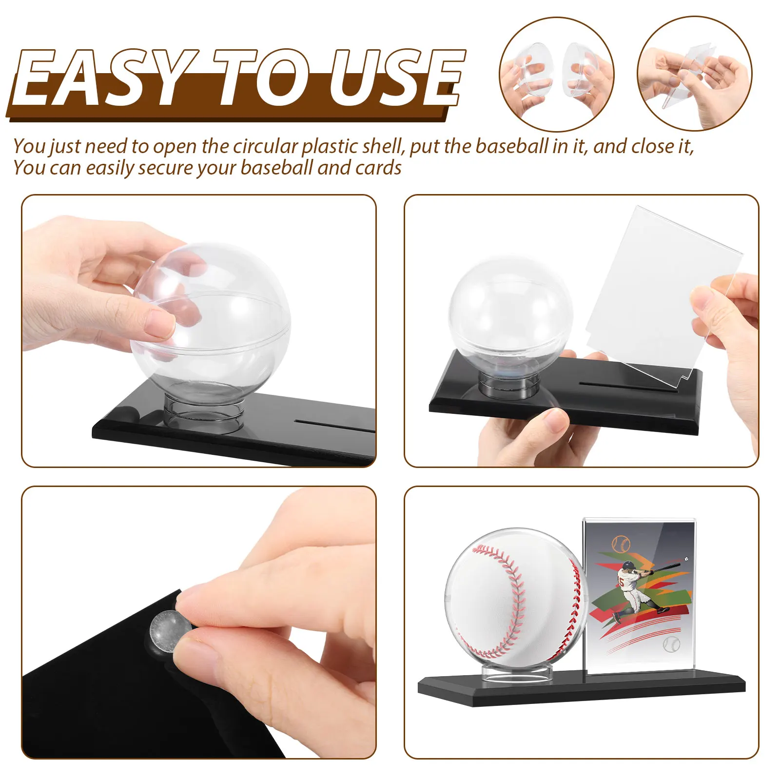 Acrylic Baseball Display Case Transparent Baseball Holder Stand with Card Stand for Collector Ball Protector Presenting
