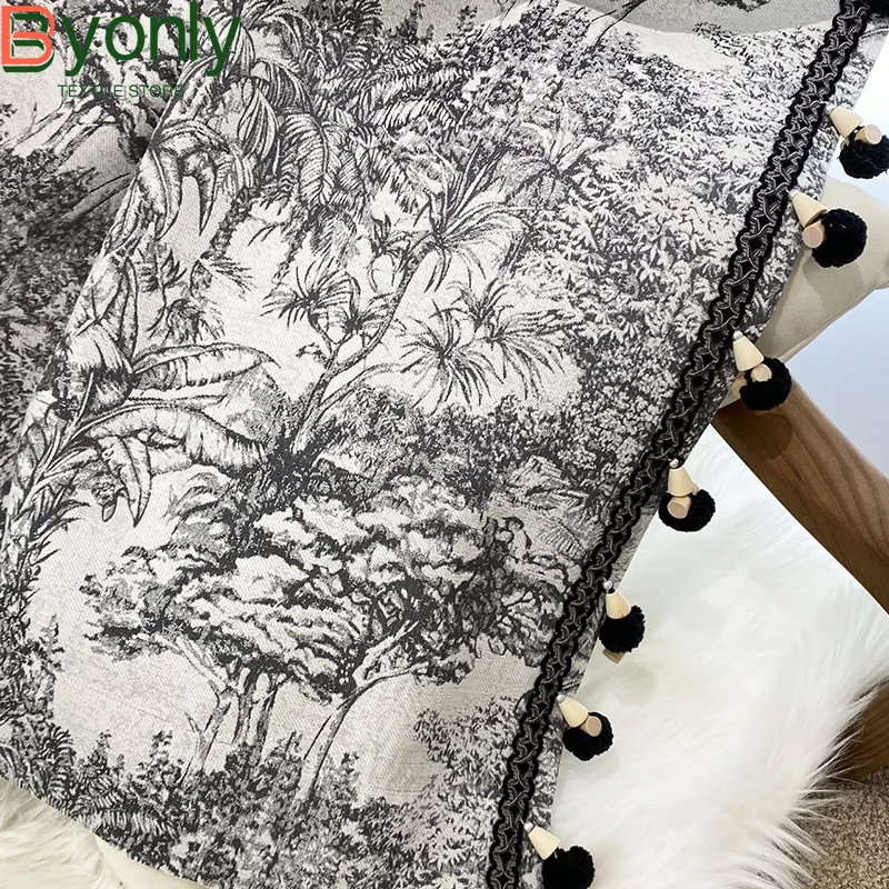 Beige Plant Jacquard Thickened Blackout Curtains for Living Room Bedroom French Window Balcony Customized Curtain Finished