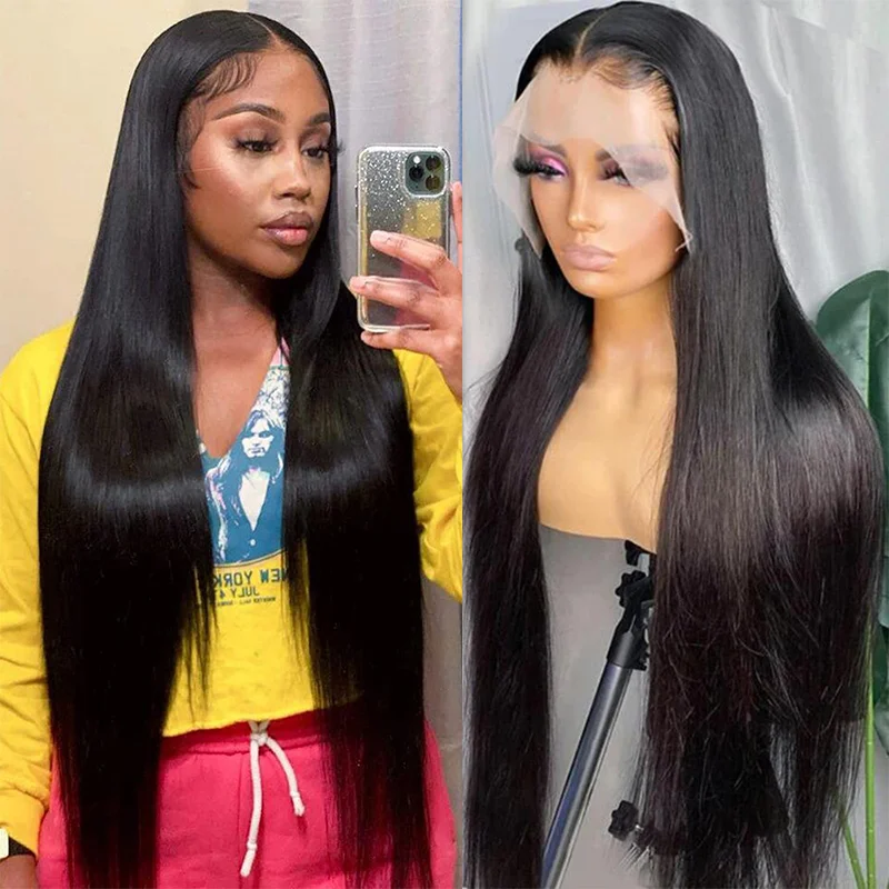 

200% Density 13x4 13x6 Lace Frontal Wig Bone Straight HD Transparent Lace Brazilian Human Hair Wig 360 Lace Natural Color Wig