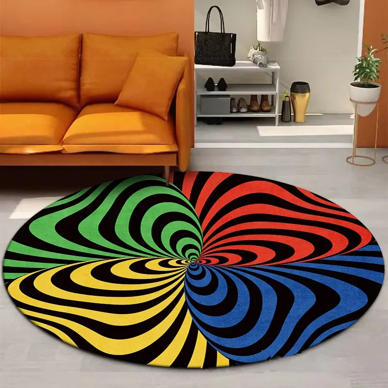 Modern Art Visual Vortex Round Carpets For Home Living Room Decoration Bedroom Floor Mat Colourful Home Decor Kids Play Area Rug