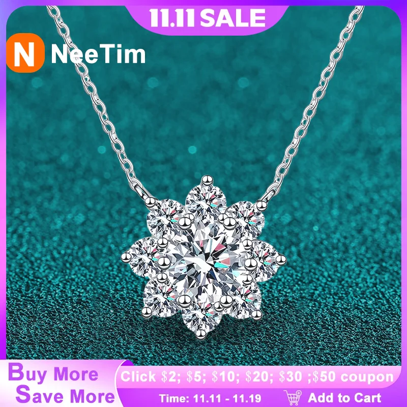 

NeeTim 1 карат муассанитовое бриллиантовое ожерелье для женщин, кулон из серебра 925 пробы с цепочками из белого золота, вечерние свадебные ювелирные изделия, подарок