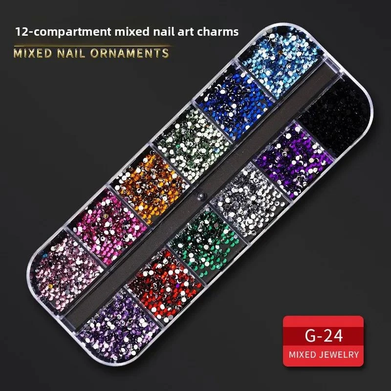 12 Grid Multi size 3D Acrylic Nail Art Rhinestones Gems Pearl DIY Manicure Decorations Nail Accessories