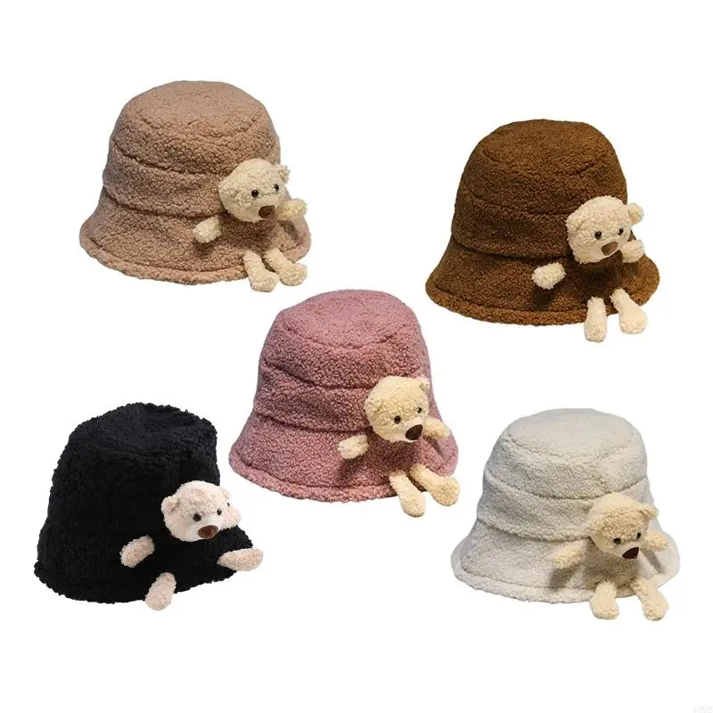 

49MB Bucket Hat Panama Hat Hip Hop 3D Stuffed Bear for Doll Foldable Outdoor Fuzzy