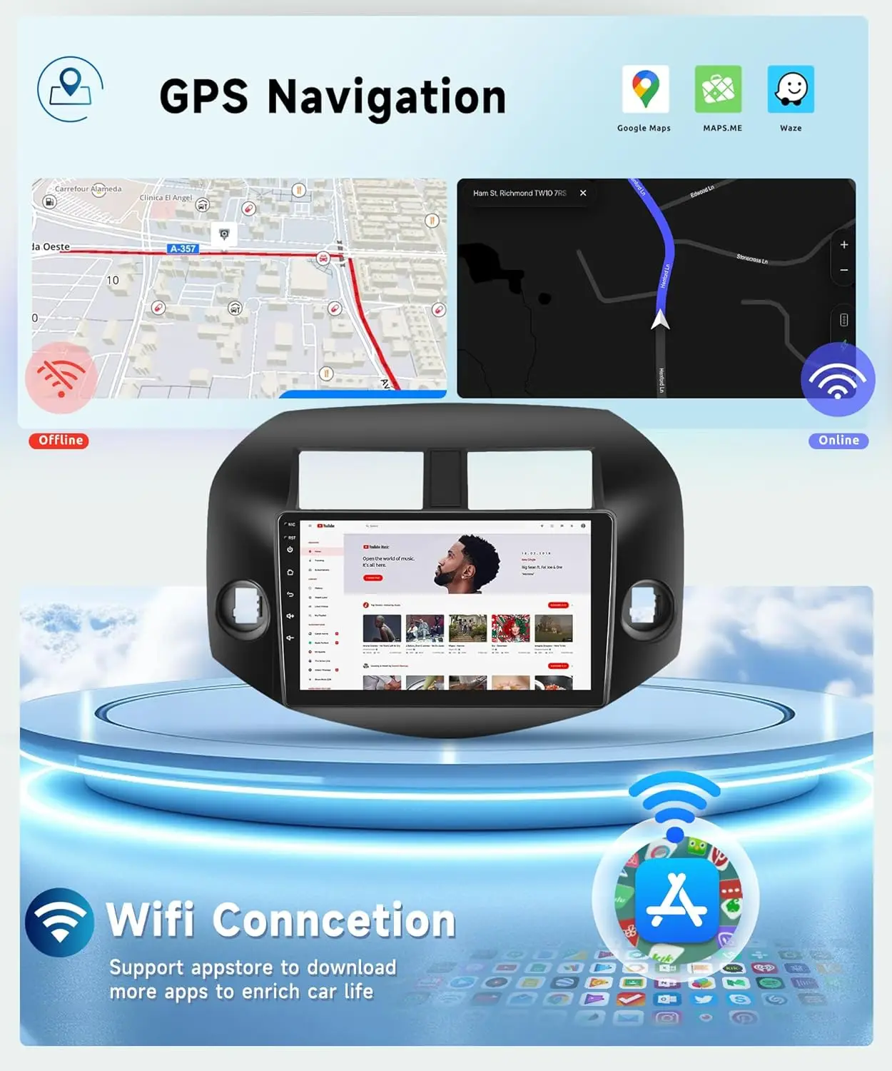 راديو سيارة 8 النواة 2G + 64G لسيارة Toyota RAV4 2007-2011، شاشة لمس IPS 10.1 بوصة، Android 13، CarPlay/Android Auto، GPS، WiFi، Bluetoot #4