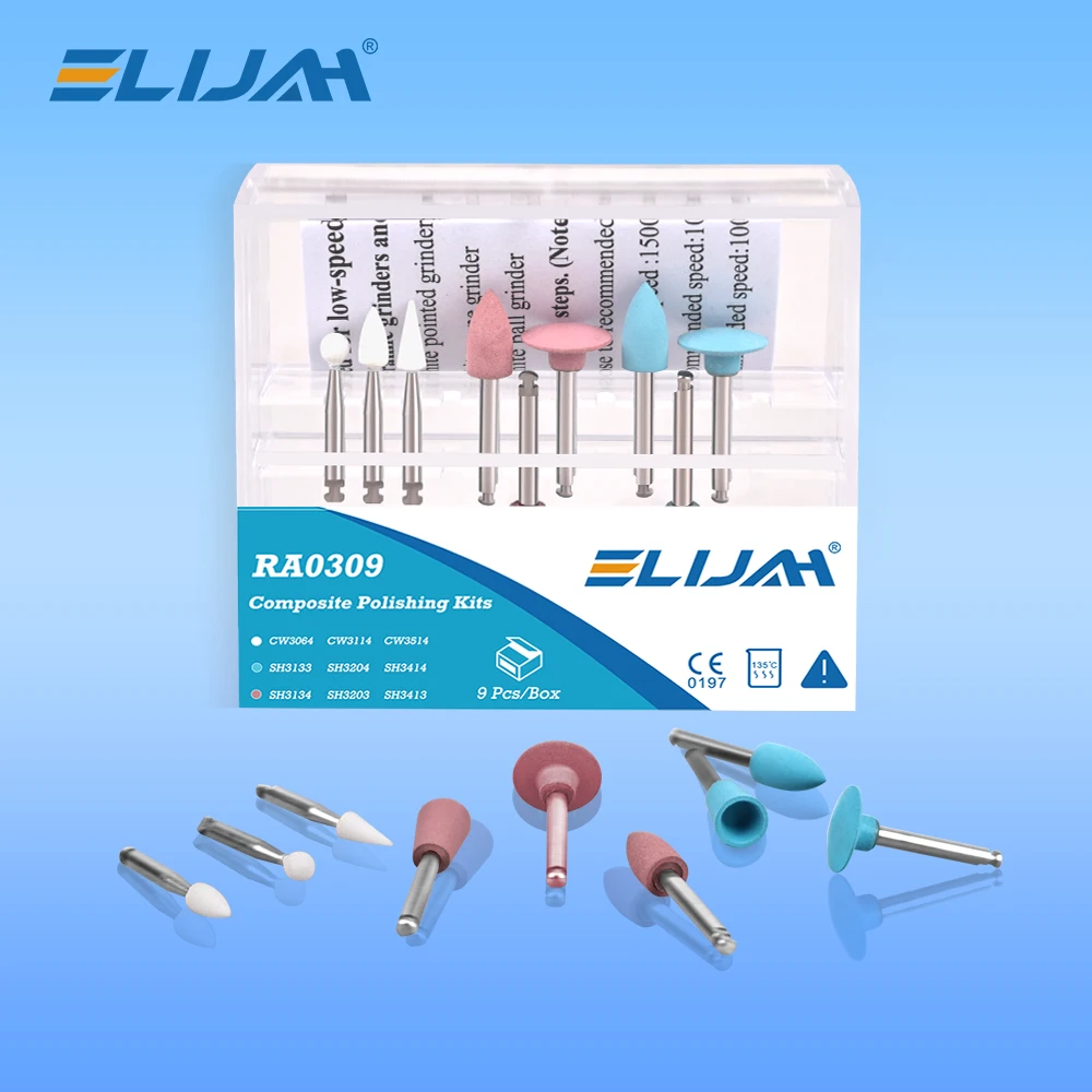 ELIJAH الأسنان RA0309 مركب تلميع 9 قطعة عدة قبضة يد بسرعة منخفضة كونترا زاوية الراتنج تلميع مجموعة أدوات تلميع طب الأسنان