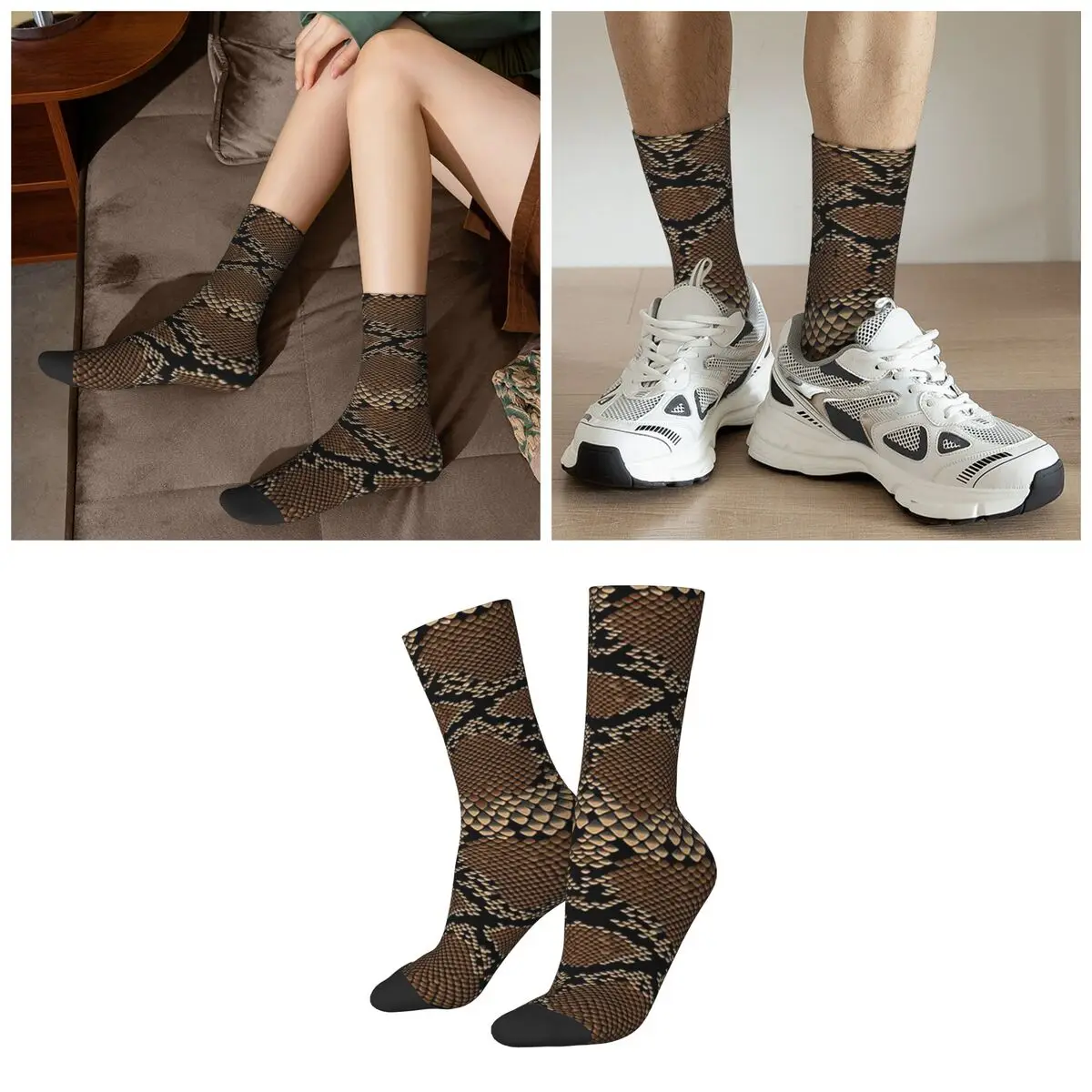 Snake Skin Animal Pattern Socks Harajuku High Quality Stockings All Season Long Socks for Unisex Valentine's Day Gifts