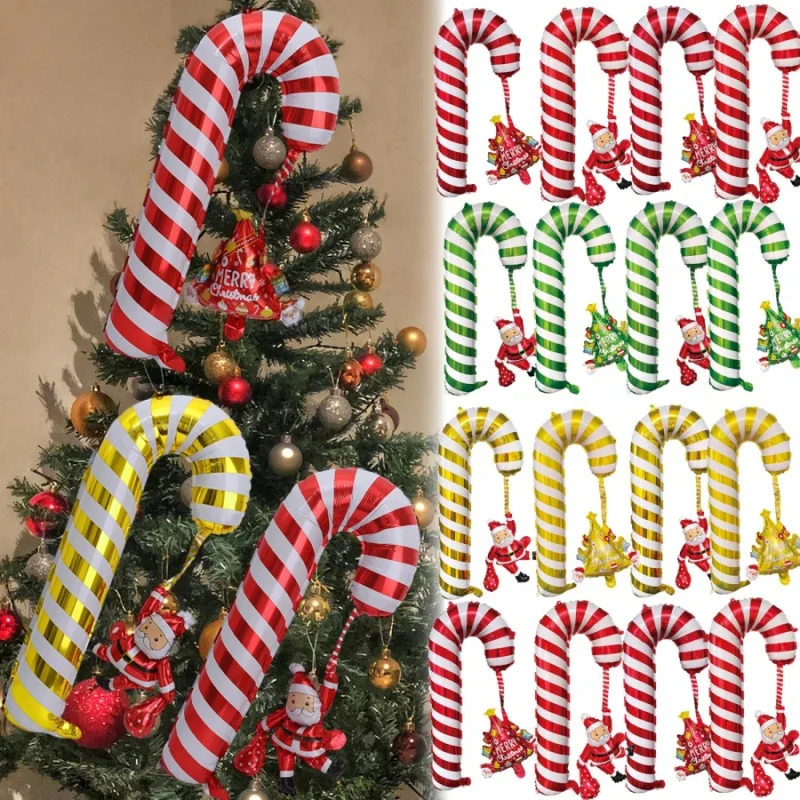 2 stücke Weihnachten Aluminium Folie Ballons Santa Claus Weihnachten Baum Rot Grün Handheld Stick Ballons Party Dekoration Hängen Ornam