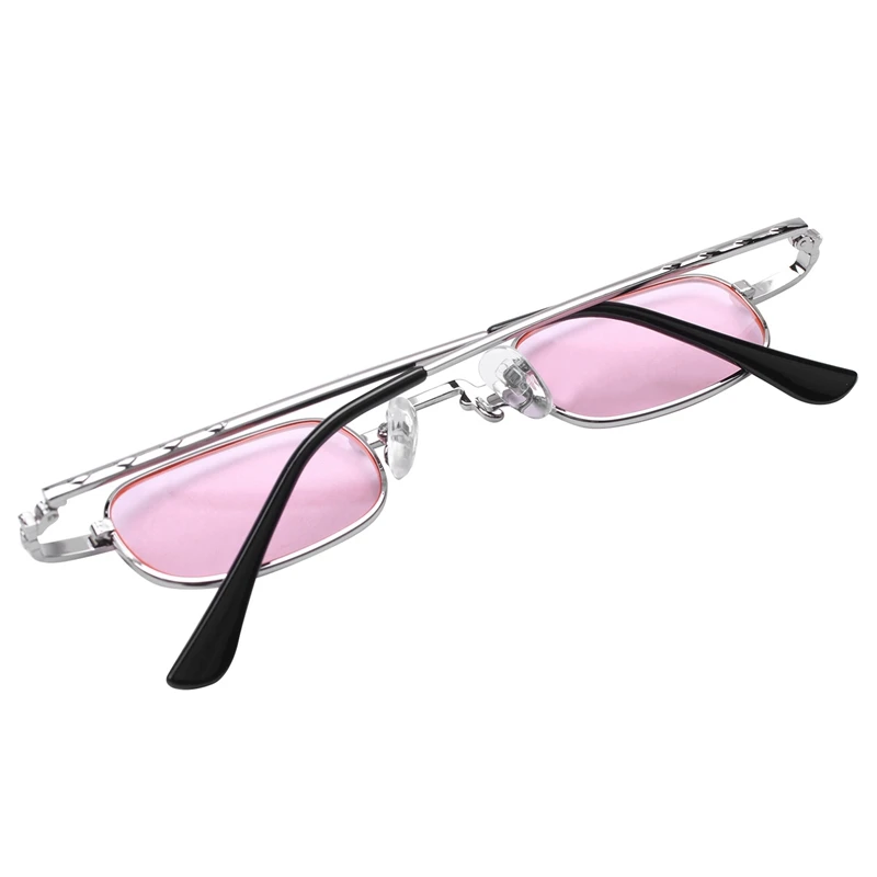 3x Retro Punkbril Doorzichtige Vierkante Zonnebril Dames Retro Zonnebril Mannen Metalen Frame-Roze En Zilver