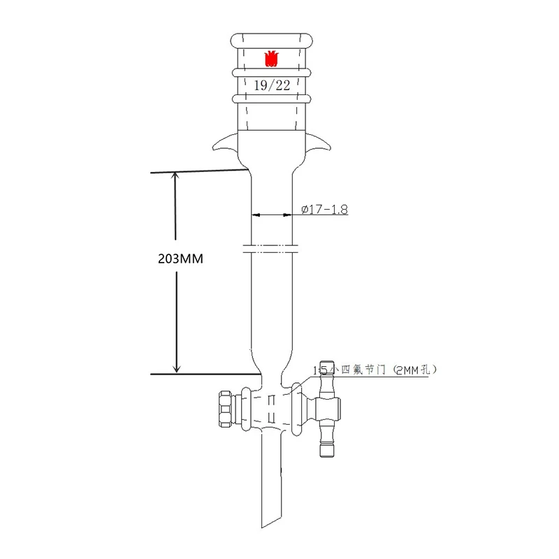 SYNTHWARE Flash chromatography column with hookup, No sand plate, Enhanced joint 19/22, 2mm PTFE valve aperture, C189