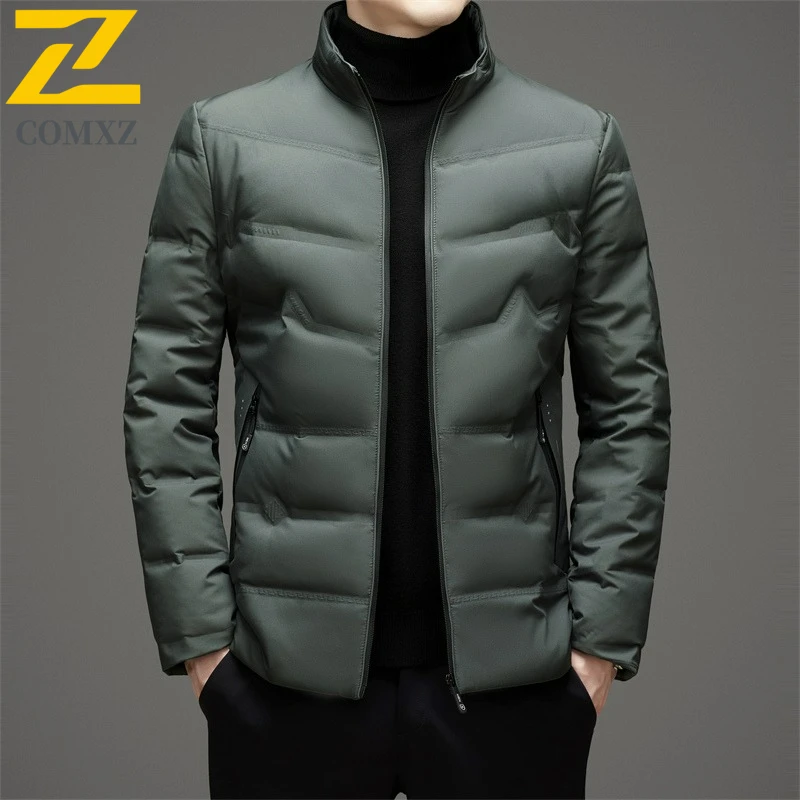 COMXZ New Mens Down Jacket White Duck Down Working Windproof Lightweight Puffer Coat Winter Casual Business Warm Short Jackets
