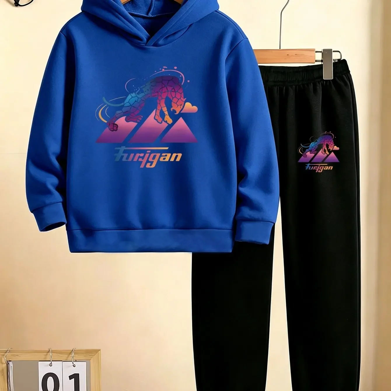 2026 letter printed sportswear set men's hooded sweatshirt long pants set spring and autumn winter warm suit view 3