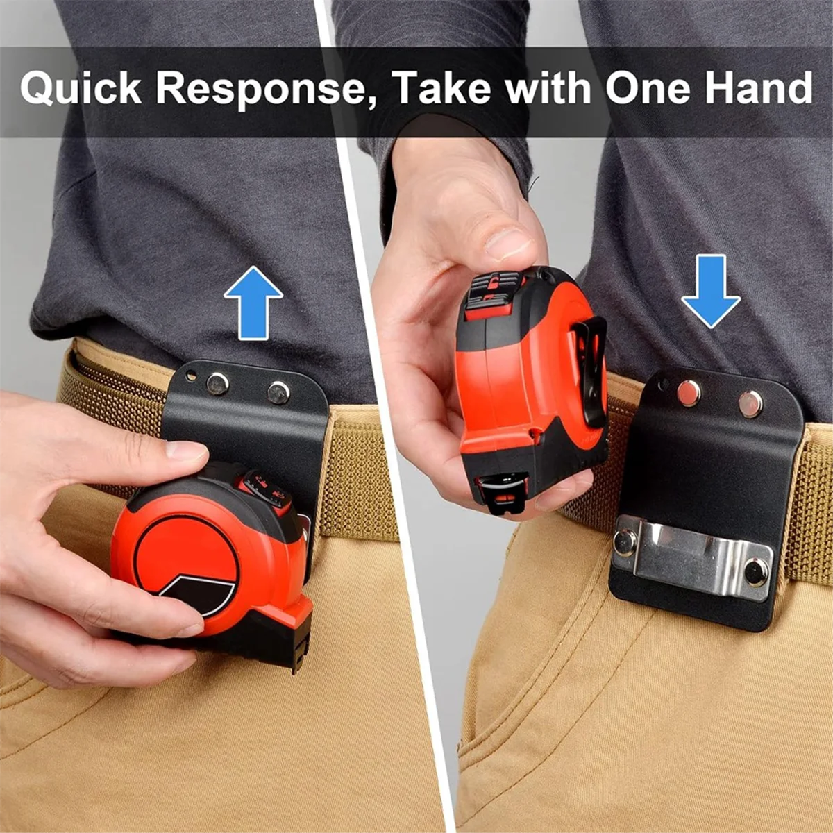 Soporte de cinta métrica para cinturón, Clip de cinta métrica de bajo perfil, cinturón de herramientas de hasta 2 pulgadas, accesorios de cinta, 2 paquetes