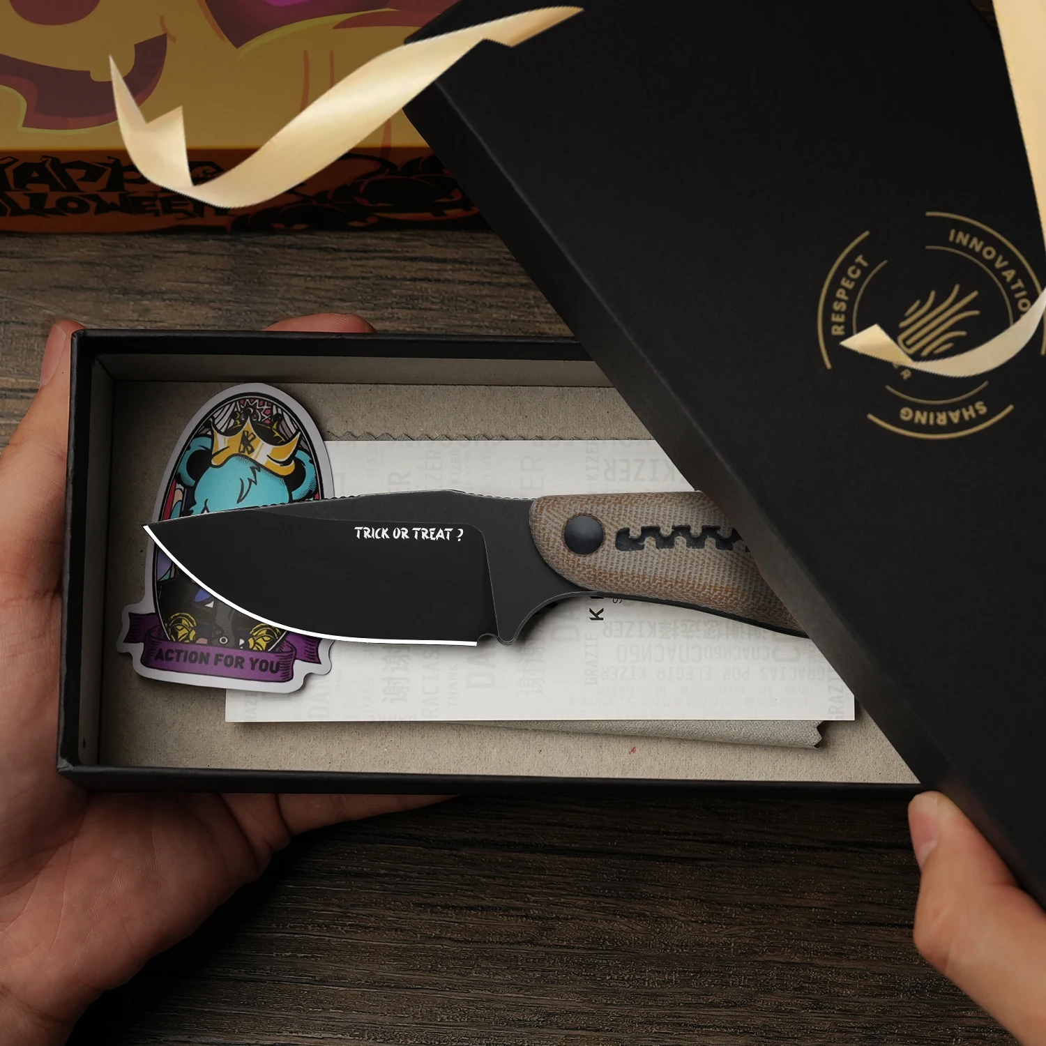 Kizer Fixed Blade Knife Hare 1077HW1 Micarta&G10 Handle with Nitro V Steel Blade Fixed Knives for Hunting