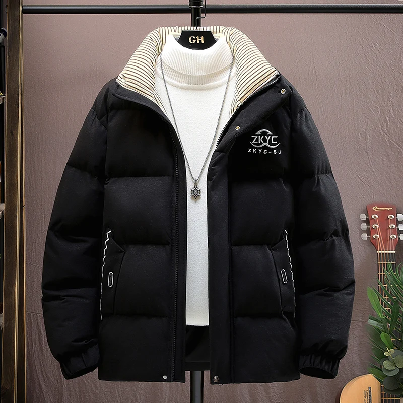 

Men's Casual down Cotton Jaet Thi Warm Winter Coat Stand Collar Zipper Closure Regular Fit Long Sve Youth Faion