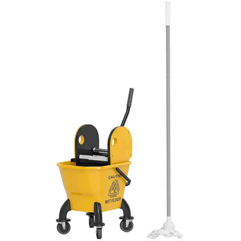 

HOMCOM Mop Bucket with Wringer on Wheels for Floor Cleaning, 27.5 Quart Down Press Wringer with Handle and Mop, Yellow