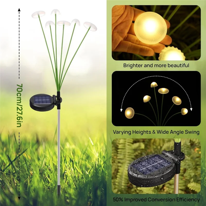 

ABRU-Solar Garden Lights 6-Head LED Mushroom Lamp Jellyfish Atmosphere Light For Garden Yard Patio Pathway Decor Lawn Lamp