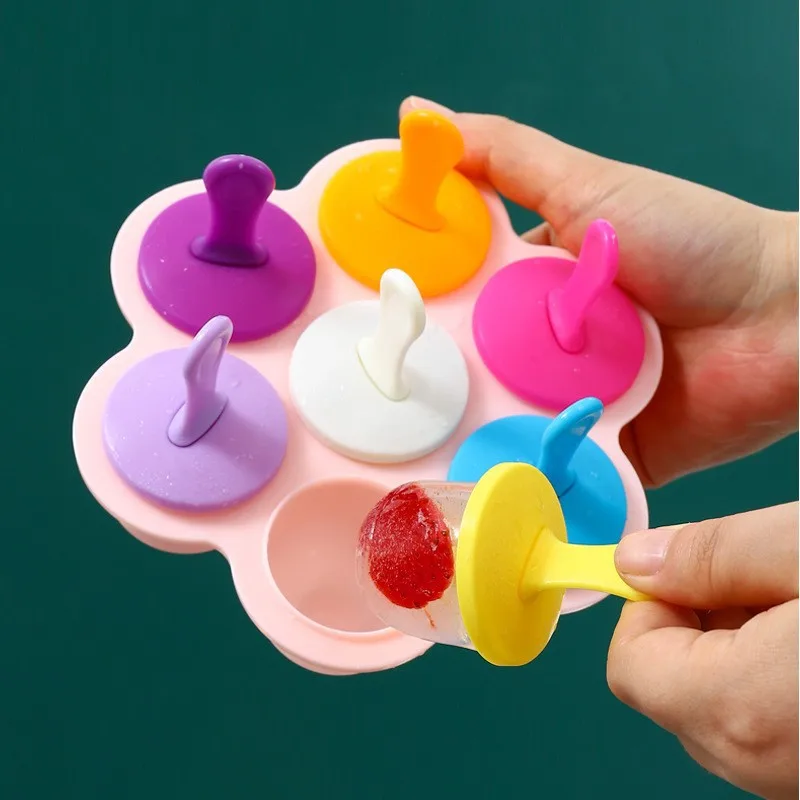 7 rejillas DIY molde de silicona para paletas de helado, fabricante de bolas de helado, moldes para paletas, batido de fruta para bebé, herramienta de accesorios de cocina para el hogar