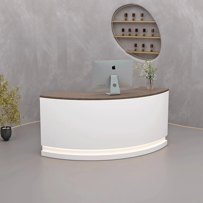 Beauty salon desk, log color clothing store curved front desk