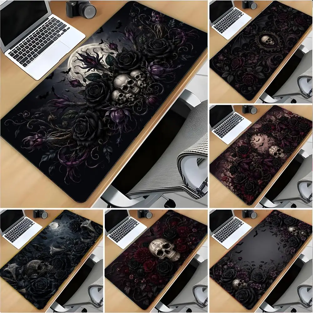 Halloween Dark Floral Mouse Pad Large Mouse Pad Desk Mat Non‑Slip Gaming Board Game Mat with Stitched Edges