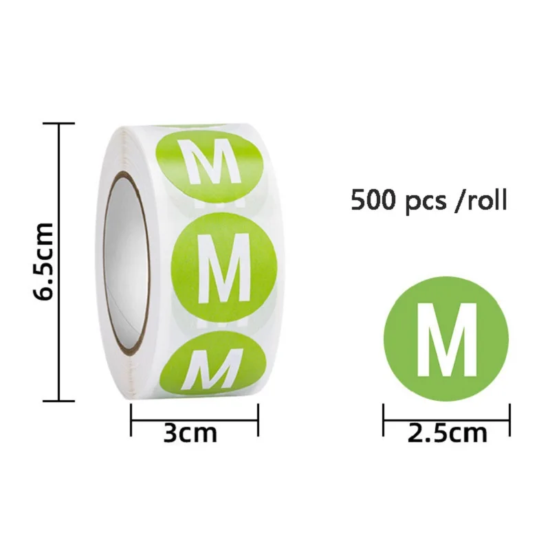 500Pcs/roll Clothes Size Label Colorful Sticker Apparel Shoe Hat Size Model Sticker Dress Shirt Trouser Store Size Tool Accessor