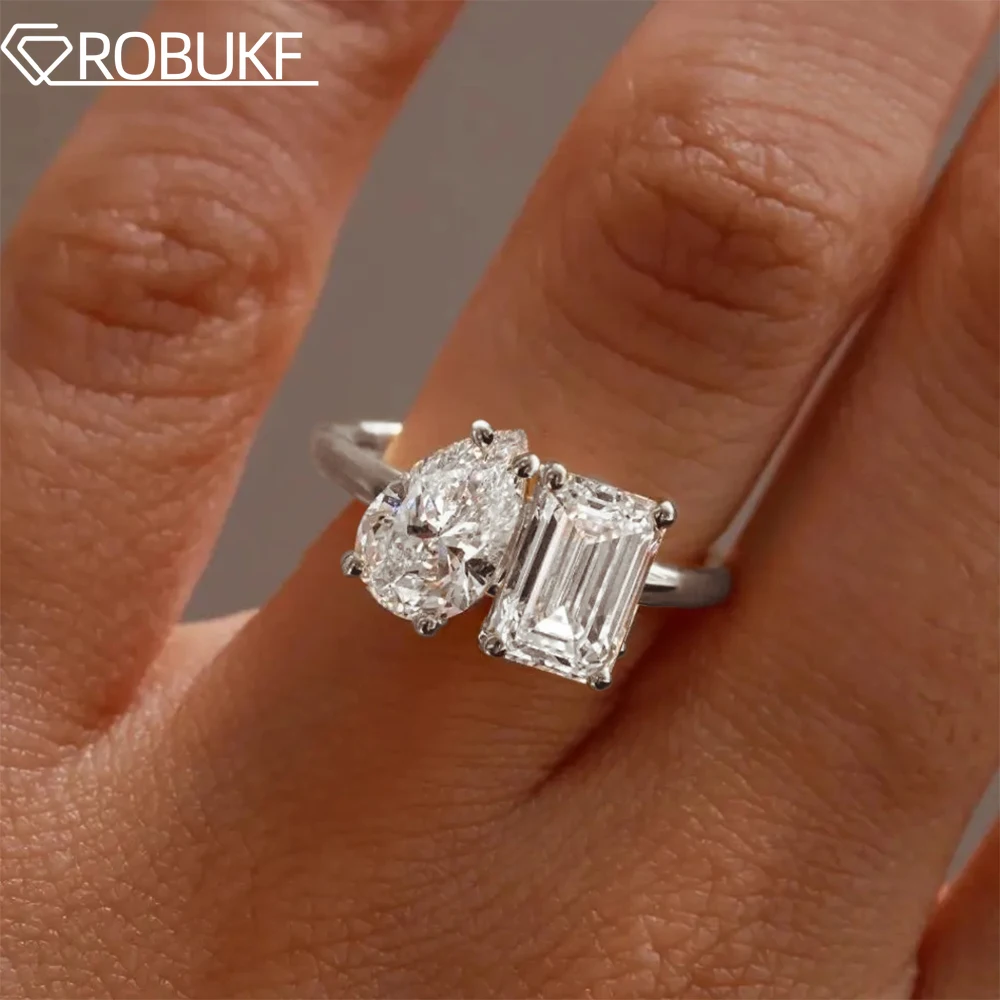 

Женские кольца с муассанитом изумруда и груши 2CT/4CT, сертифицированные GRA, стерлинговое серебро 925 пробы, обручальное кольцо с двумя камнями, свадебные украшения