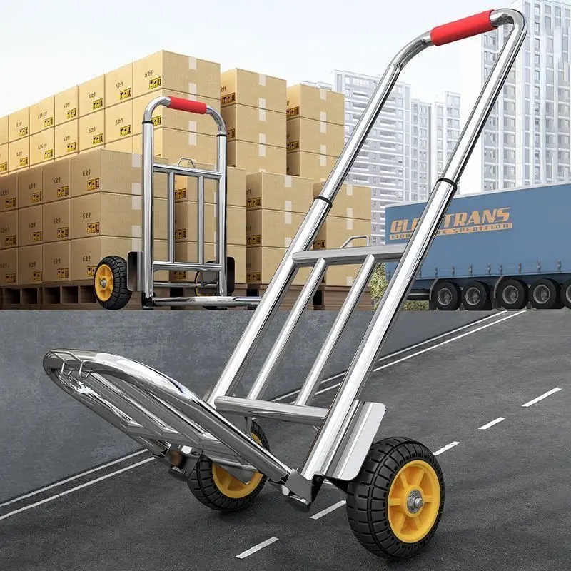 Electroplated Iron Pipe Trolley Folding Household Shopping Trolley Luggage Handling Trailer Portable Goods Trolley