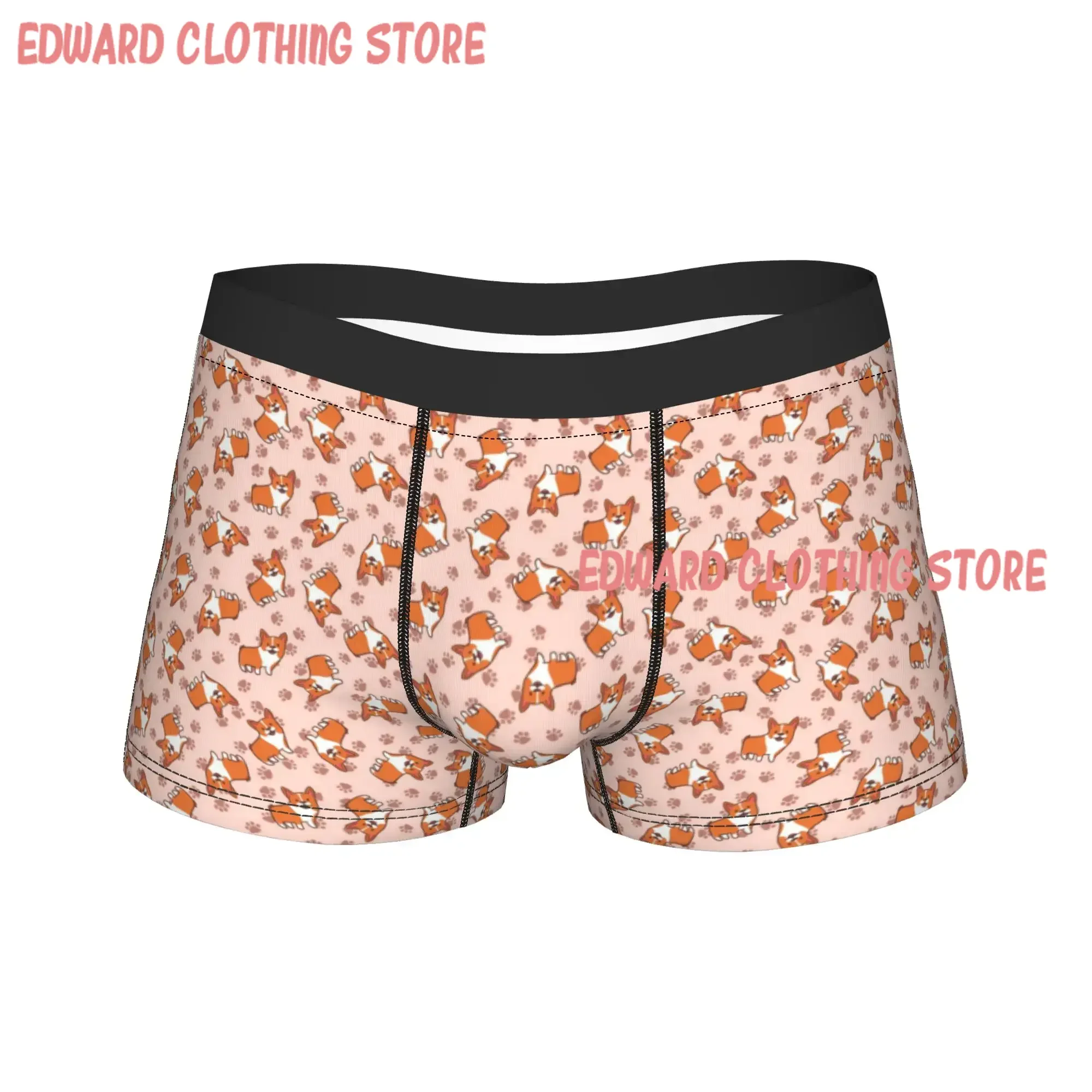 Cute Happy Corgi Dog Animal Cartoon Boxer Brief  Underwear Quality Men Sexy Soft Boxer Shorts Printing Plus Size Underpants