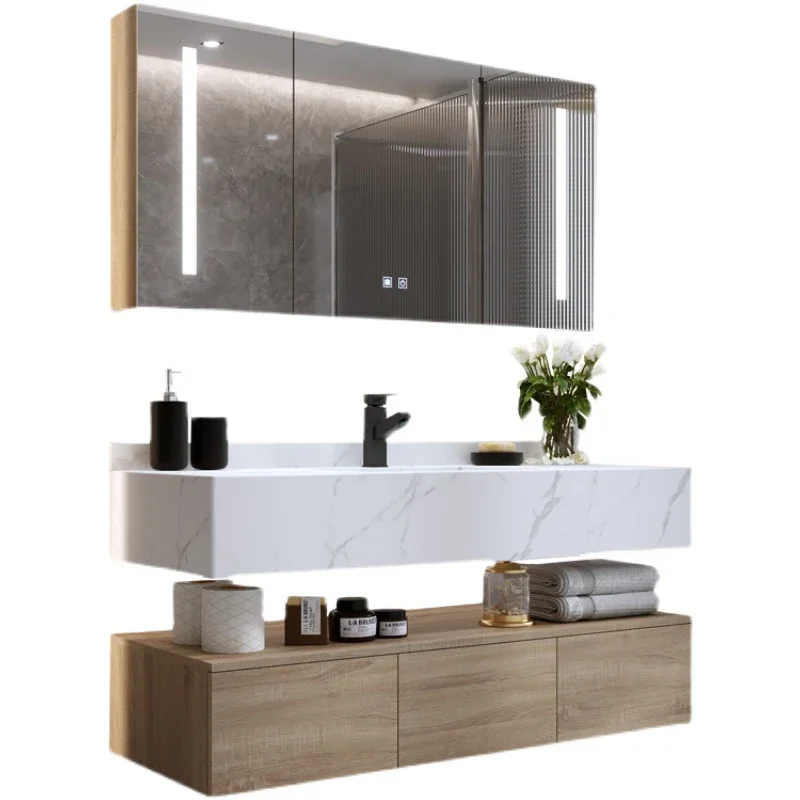 Marble Counter Top Bathroom Cabinet with Large Storage Space Durable Mirror Cabinet