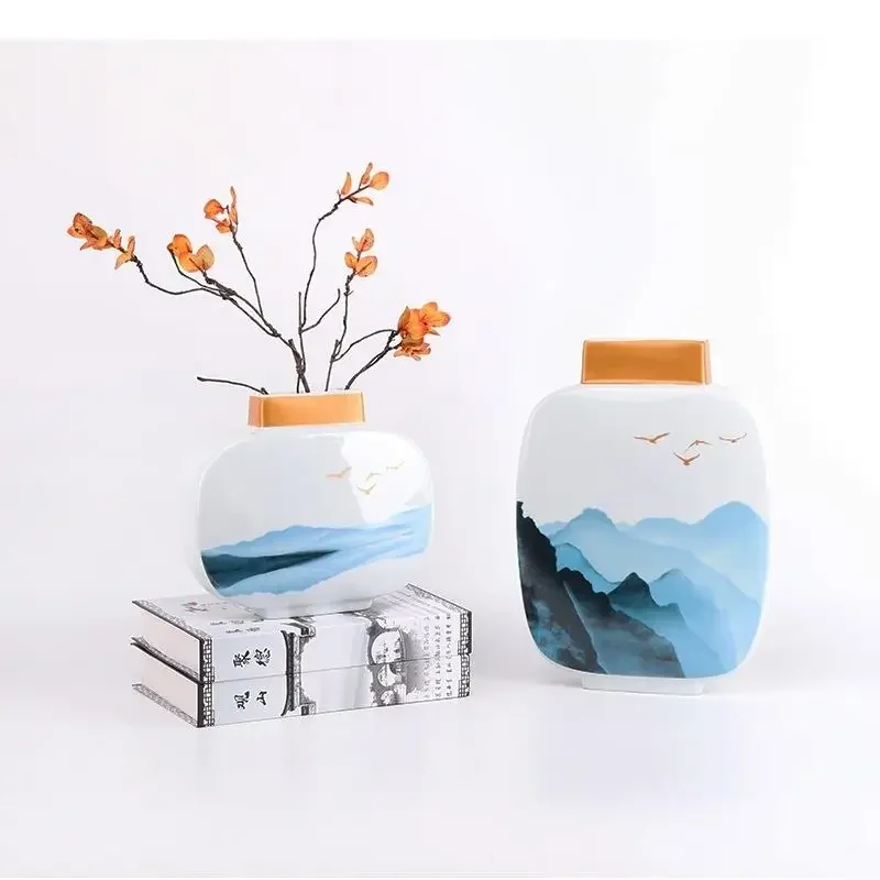 Vase en céramique peint paysage, porcelaine émaillée