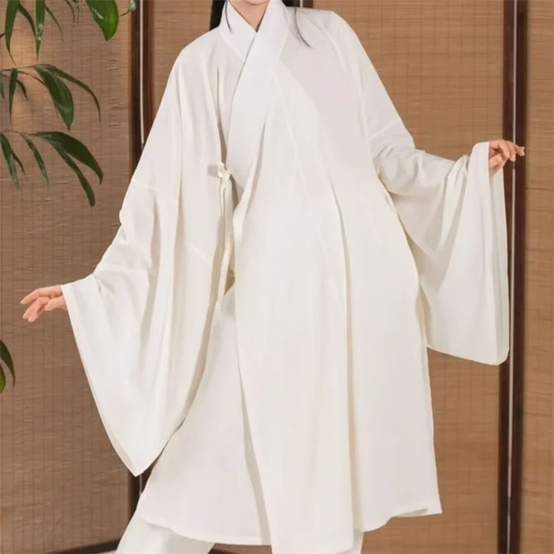 White InnerWear Clothes Hanfu Chinese Ming Dynasty Traditional Round Collar Robe Lining Taoist Robe Lingerie Costume Performance