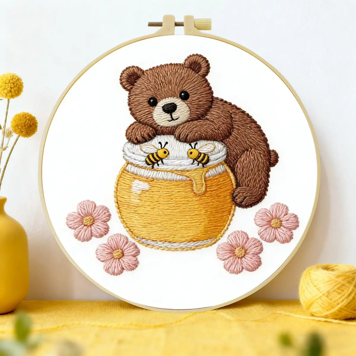 1 Stück 20X20CM/15X15CM 7,87/6,3 Zoll Tier - Bär Stickerei Starter-Kit DIY-Kit DIY-Stickerei-Set Handarbeiten Heimdekoration – Detail 3
