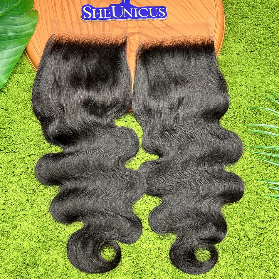 5x5 HD Transparent Lace Closure Body Wave Human Hair Preplucked Bleached Knots Lace #1B Natural Color 100% Raw Virgin Human Hair