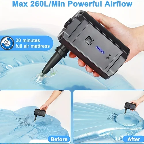 Imagen 2 del producto Bomba de aire portátil de 5200MAH, colchón de aire para acampar al aire libre, piscina, anillo de natación, sofá inflable, bomba de aire para el hogar