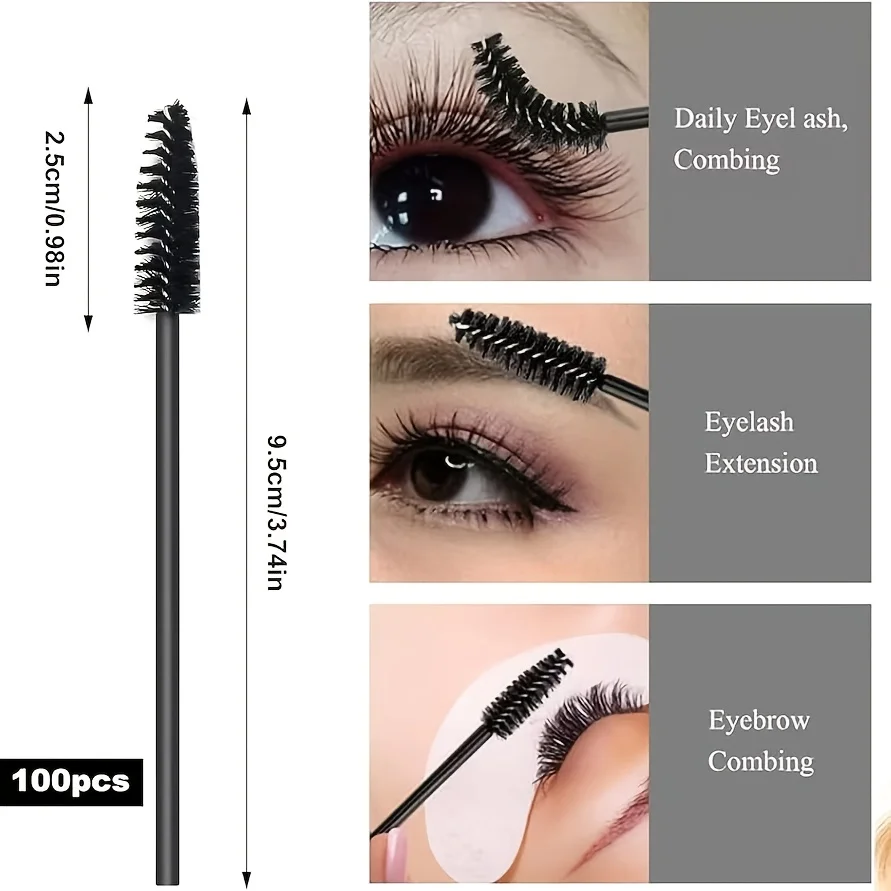 250-teiliges Lippen- und Wimpern-Set - 100 Lippenpinsel, 100 Mikrobürsten, 50 Spoolies mit Etui für Extensions (Salon/Zuhause) – Detail 6