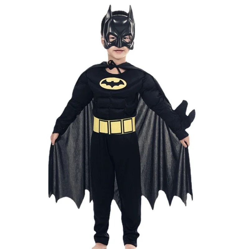 Kids Bat Cosplay Jumpsuit Hero Costume Suit with Cape Mask Men Superhero Wayne Cosplay High quality Halloween Carnival Party