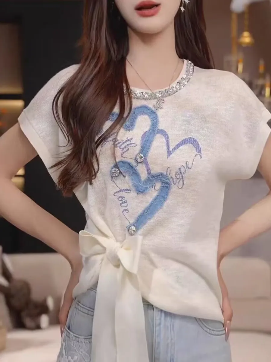 

Женская летняя новая тонкая трикотажная футболка с коротким рукавом, модный универсальный дизайн, топ с эффектом тай-дай