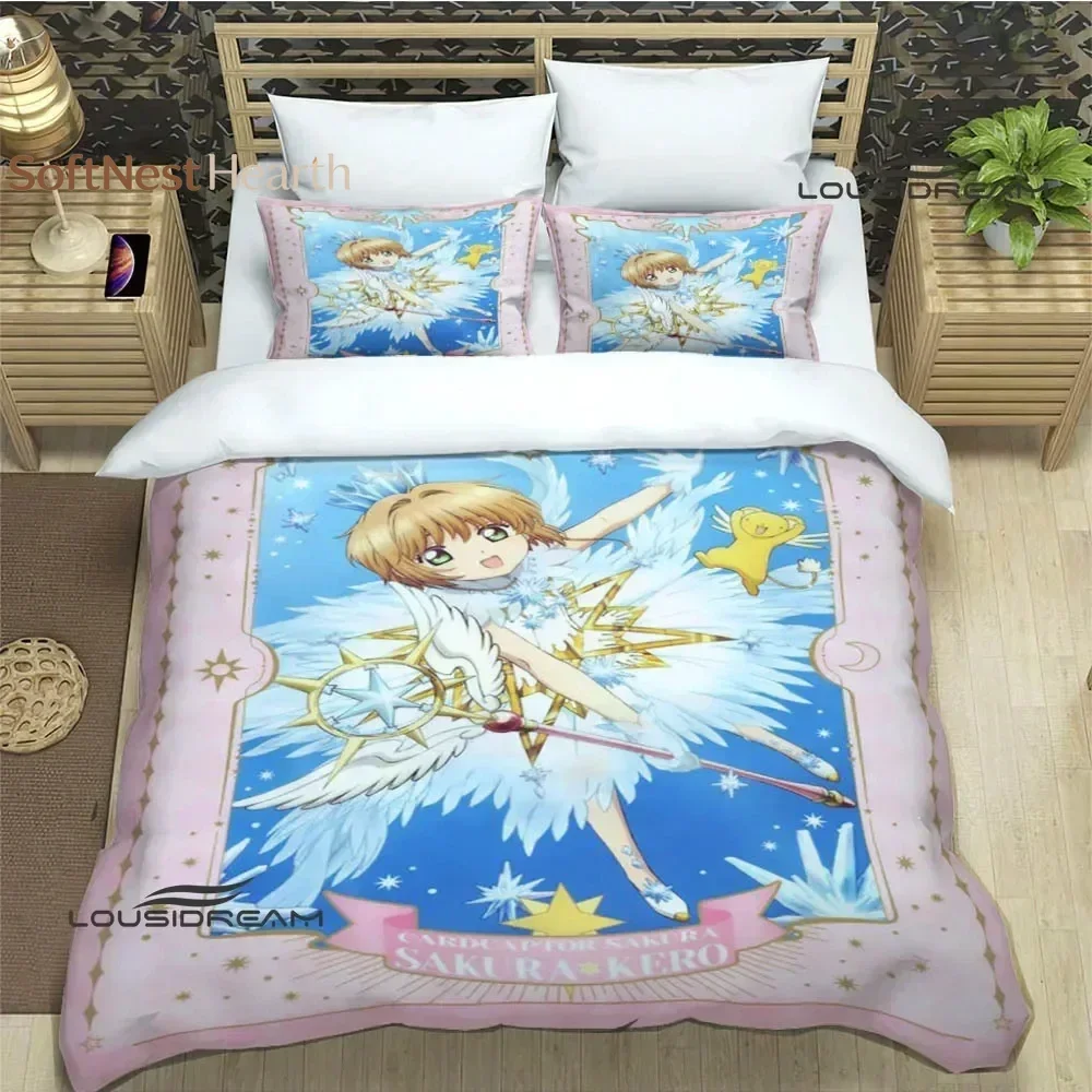 2026 Anime Card Captor Sakura Bedding Set,Duvet Cover Comforter Bed Set Quilt Cover Pillowcase,King Queen Twin Size Boys Girls A