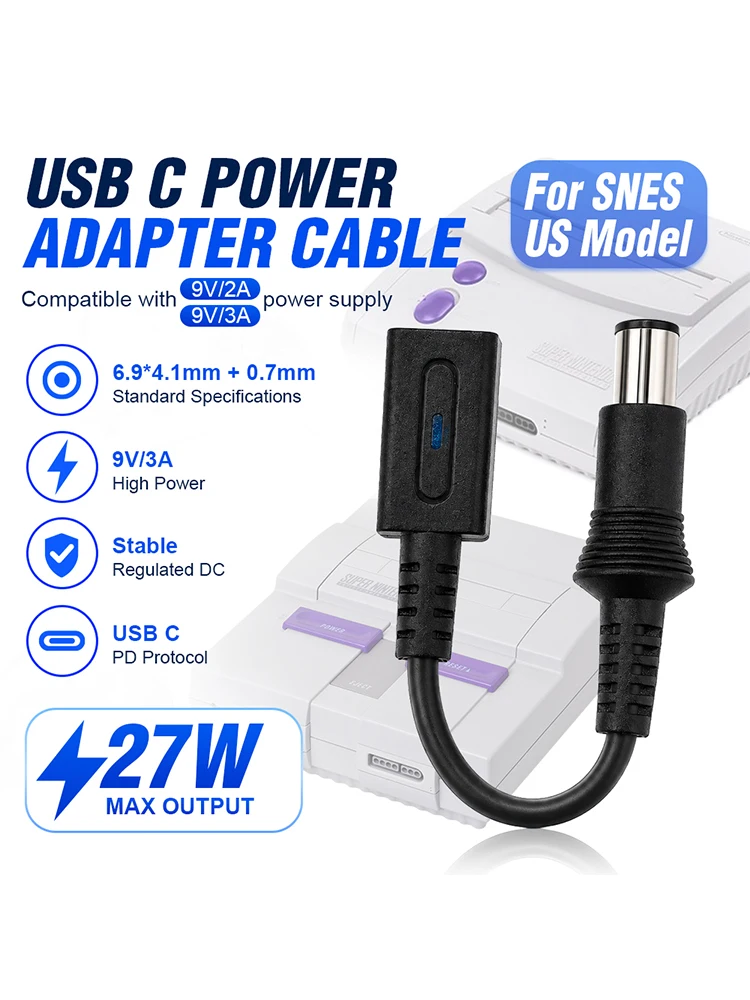 ChisCart 10CM USB-C Ladekabel Typ-C zu DC 9V Stromadapter Konverter für Nintendo US SNES SNS-001 SNS-101 Spielkonsole
