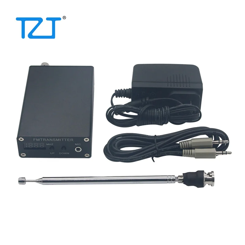 TZT 1mW PLL Stereo FM MP3 Transmitter Mini Radio Station 87-109MHz w/ Power Adapter Antenna  Wire