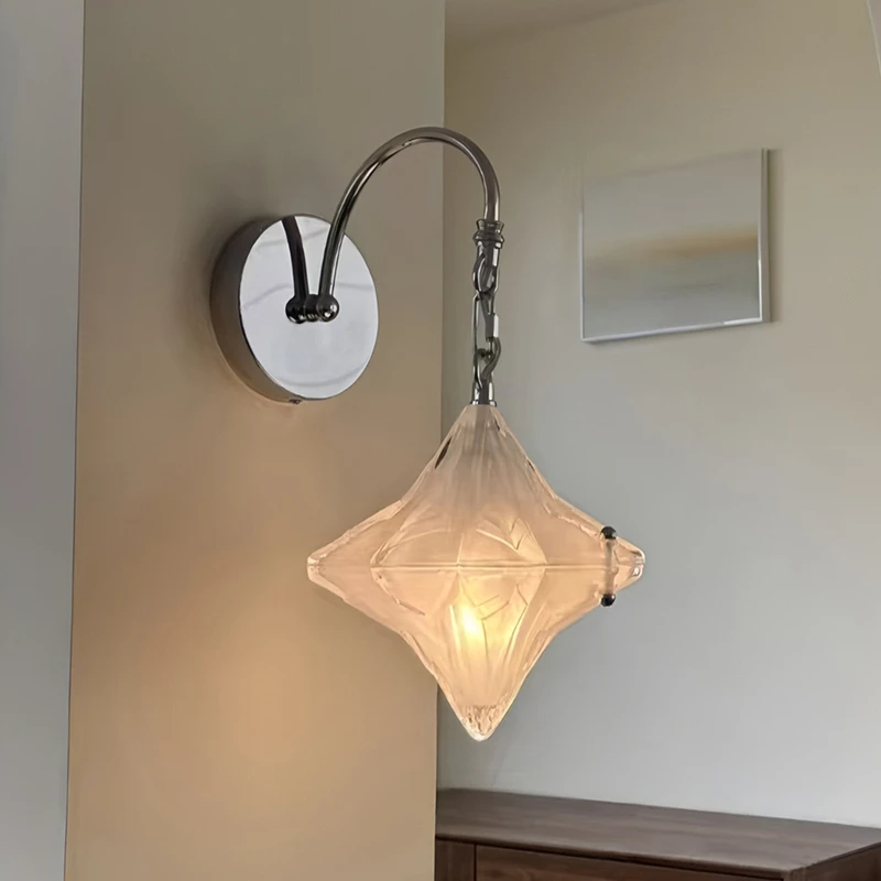 French-Style Star Wall Lamp For Entryway Bedroom Bedside Minimalist Luxury Designer Vintage Glass Wall Lamp For Hallway