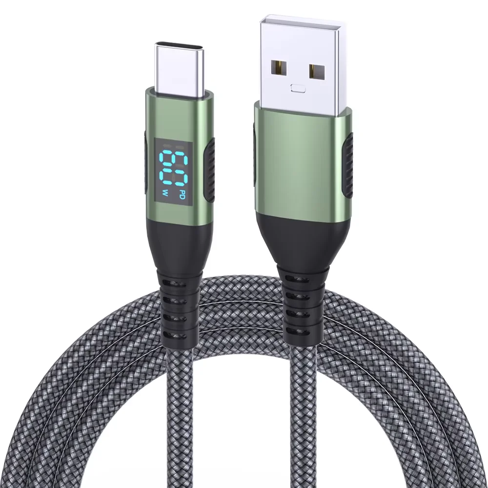 Hoge kwaliteit 1PC USB Naar Type C Kabel 60W Snel Opladen Lader Draad LED display Voor Xiaomi Samsung Laptop USB C Koord 1M 2M 3M
