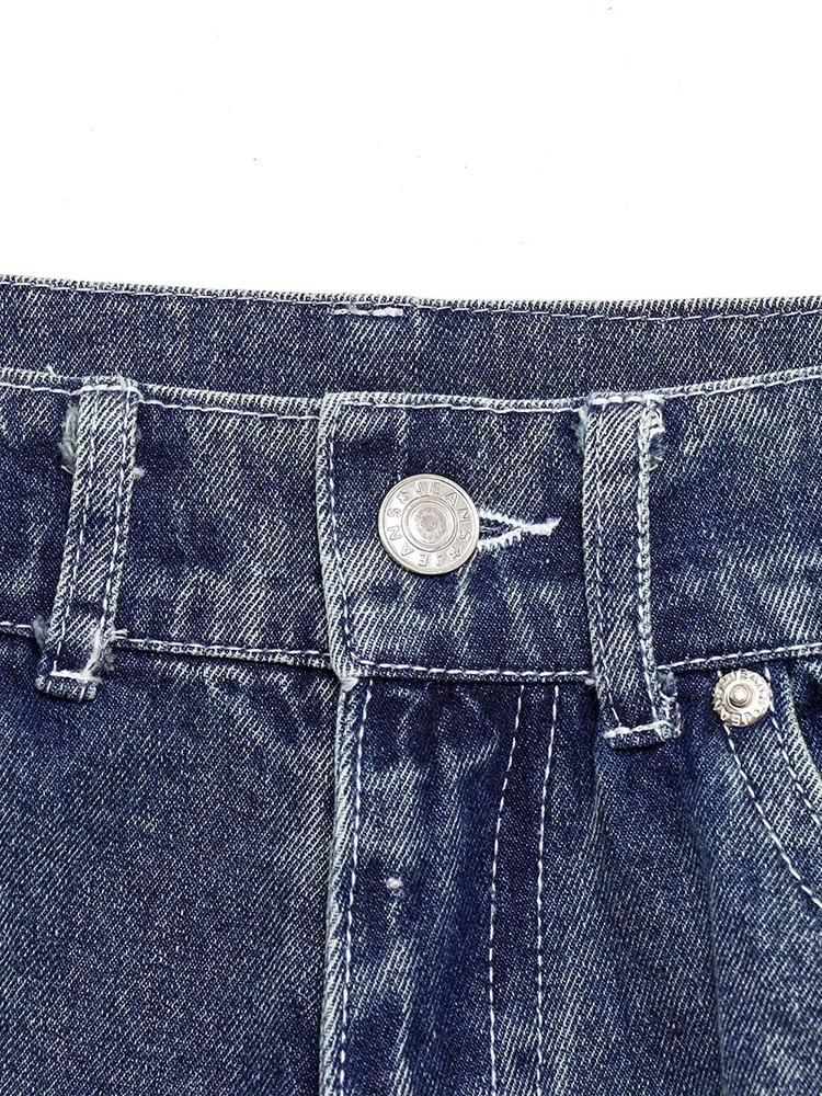 Europejski styl, nowa moda damska, uniwersalny temperament, proste, codzienne jeansy z wysokim stanem i dziurami w jednolitym kolorze.